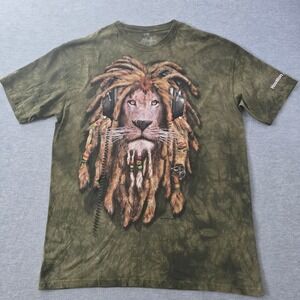 The Mountain Lion Rasta Dreadlocks Headphones T Shirt Mens 2XL Green Tie Dye